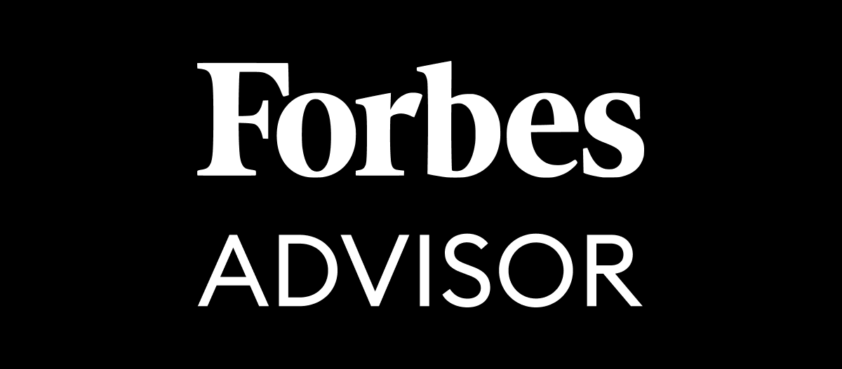 Forbes Advisor logo in white text on a black background