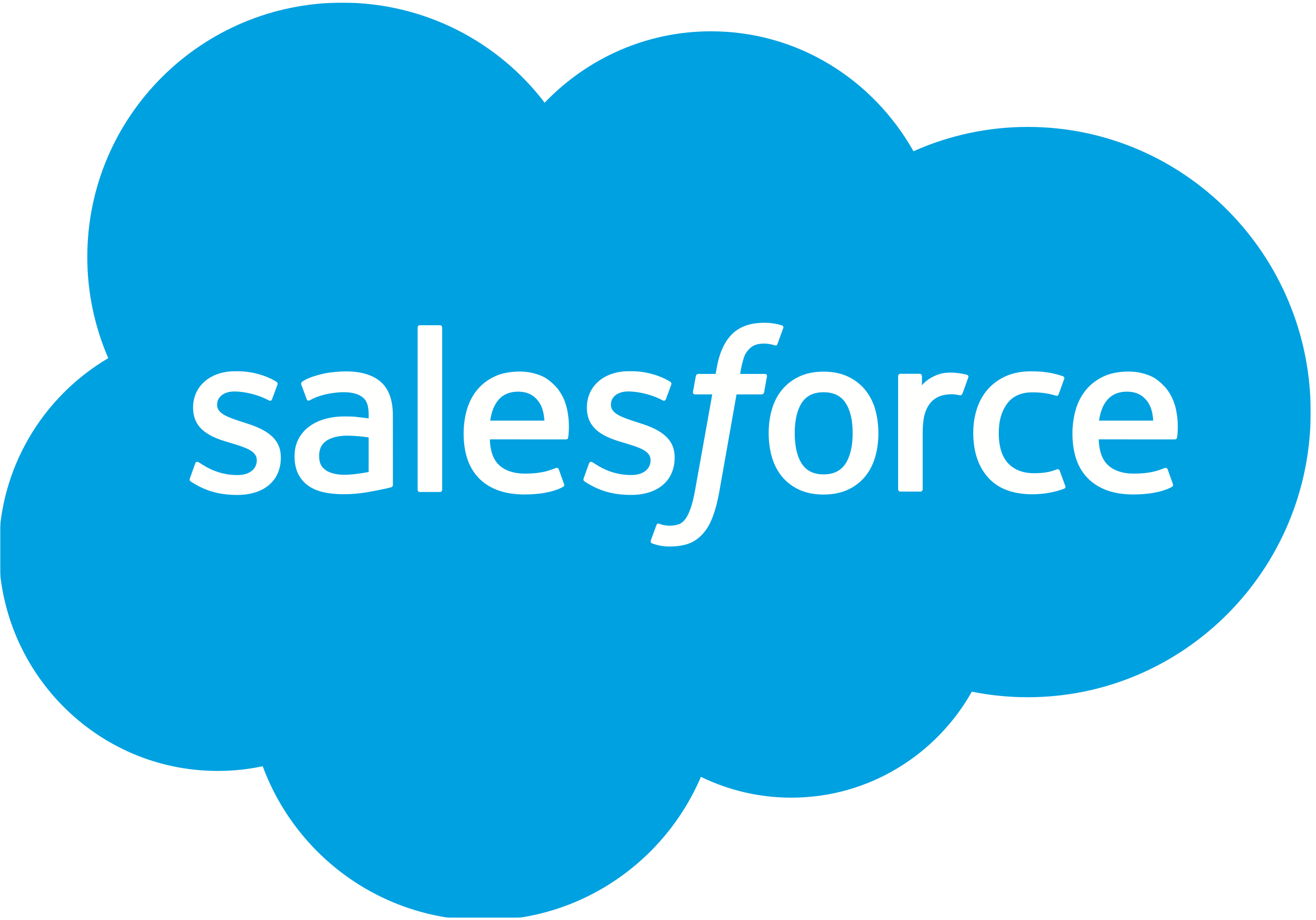 Salesforce logo in white text on blue cloud background