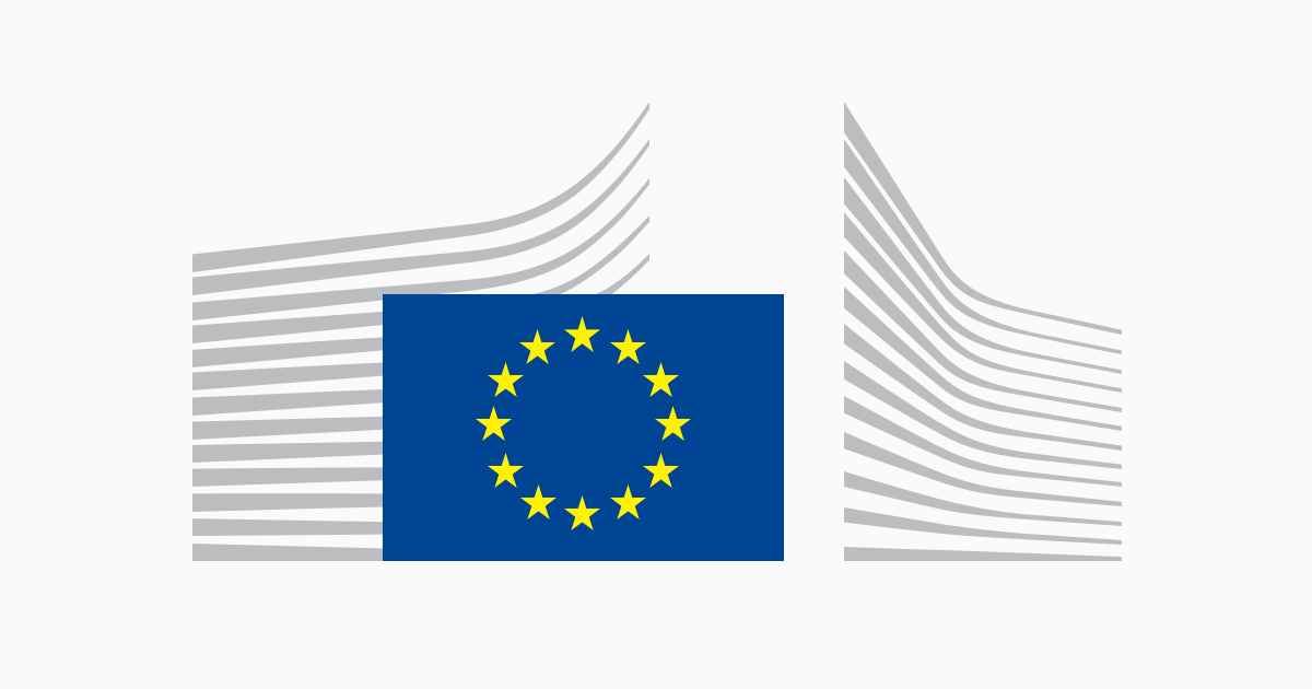 European Commission building logo with European Union flag featuring twelve yellow stars in a circle on a blue background