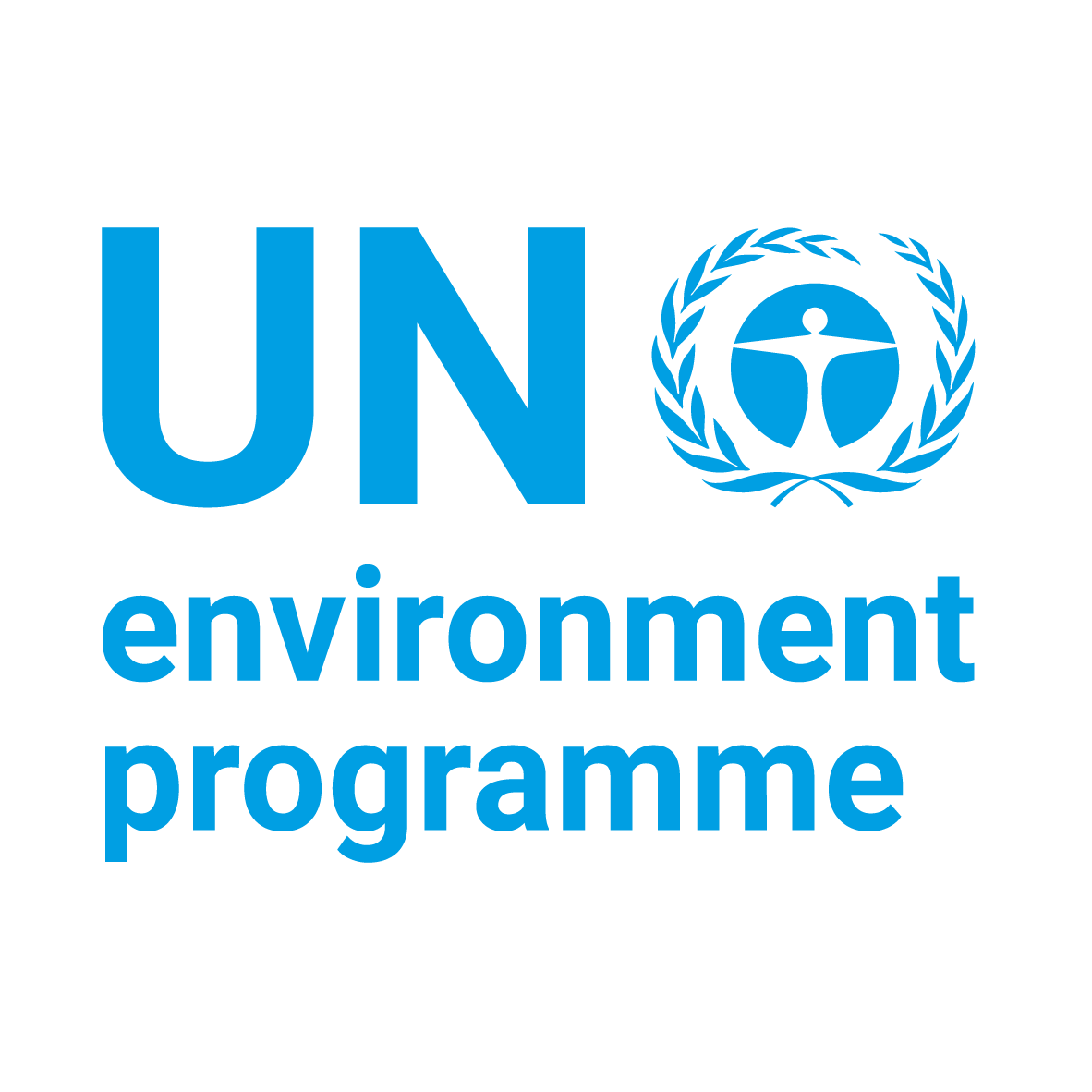 UN Environment Programme logo featuring blue text and a laurel wreath surrounding a human figure design.